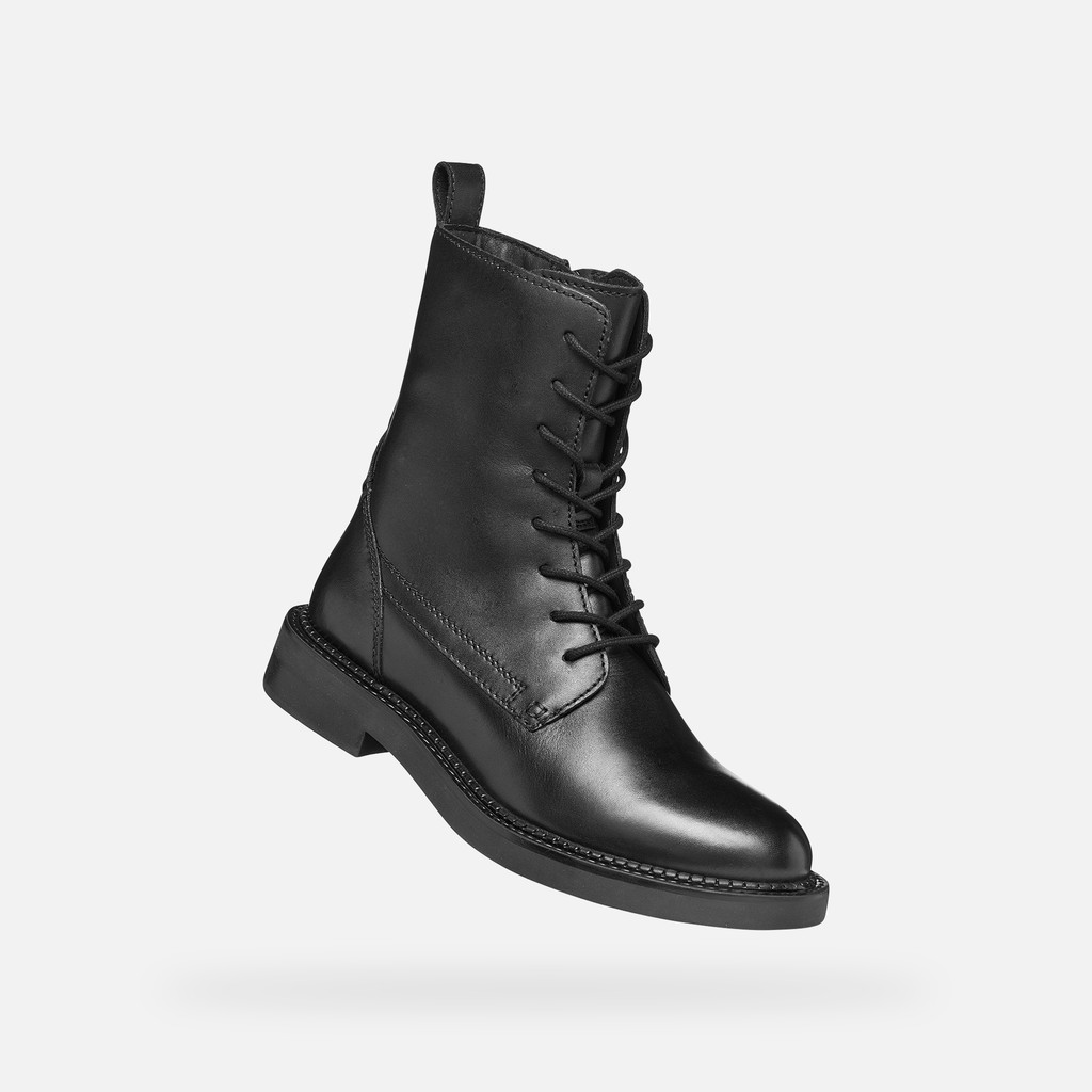 Bottines Femme Geox Vilde - Cuir Velours/nappa, Talon Bloc 4,5 Cm, Fermeture éclair, Respirantes
