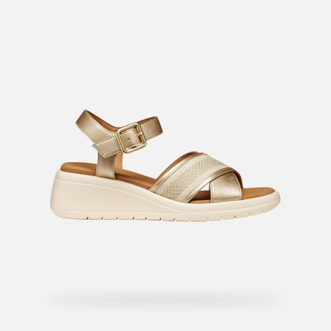 Wedge sandals MELICONIA WOMAN Light gold/Papyrus - image number 3 | GEOX