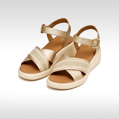 Wedge sandals MELICONIA WOMAN Light gold/Papyrus - image number 2 | GEOX