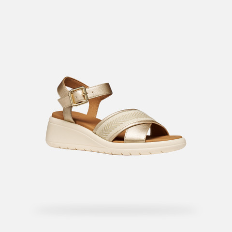 Wedge sandals MELICONIA WOMAN Light gold/Papyrus - image number 4 | GEOX