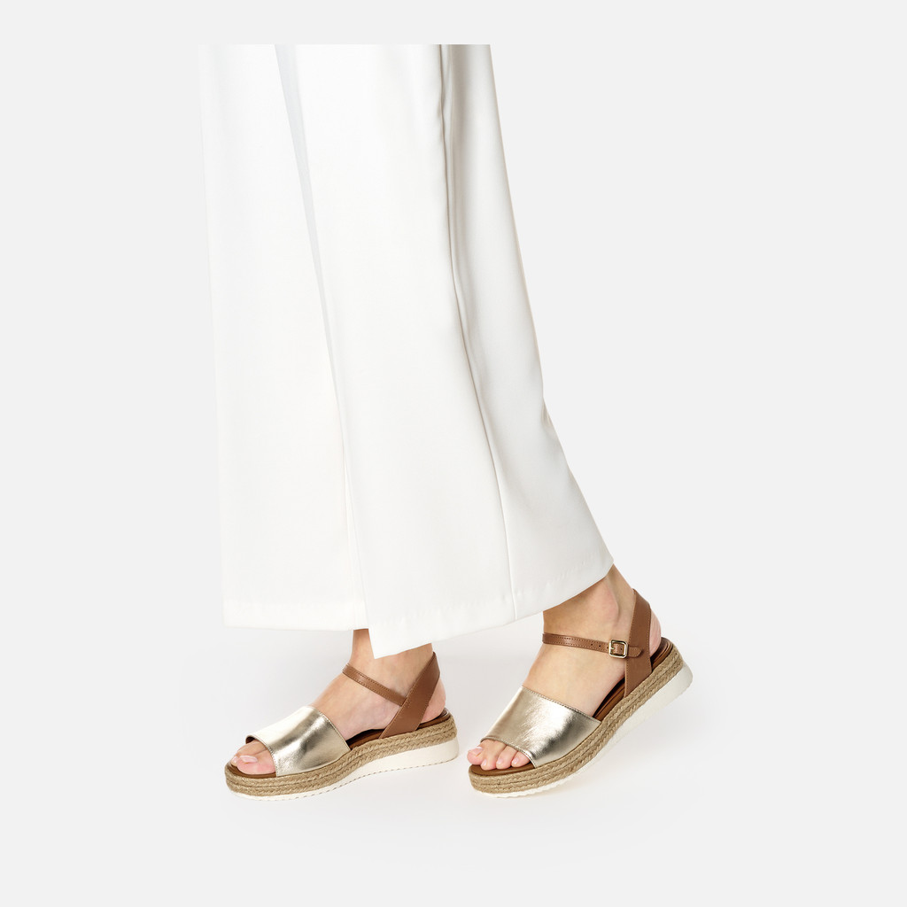 Wedge sandals EOLIE WOMAN Light Gold/Camel - image number 1 | GEOX