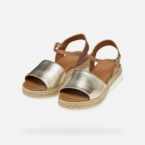 Wedge sandals EOLIE WOMAN Light Gold/Camel - image number 8 | GEOX