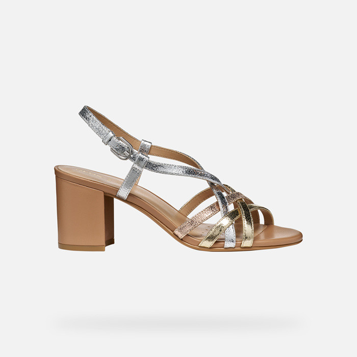 Medium-heeled sandals VIRNILISA 65 S WOMAN Silver/Light gold | GEOX