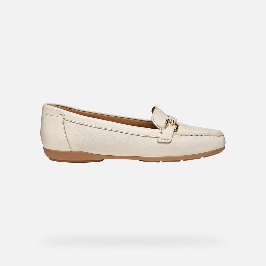 Leather loafers ANNYTAH MOC WOMAN Papyrus - image number 1 | GEOX