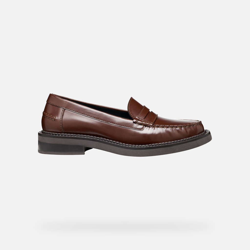 Leather loafers SERILDA WOMAN Chestnut - image number 1 | GEOX