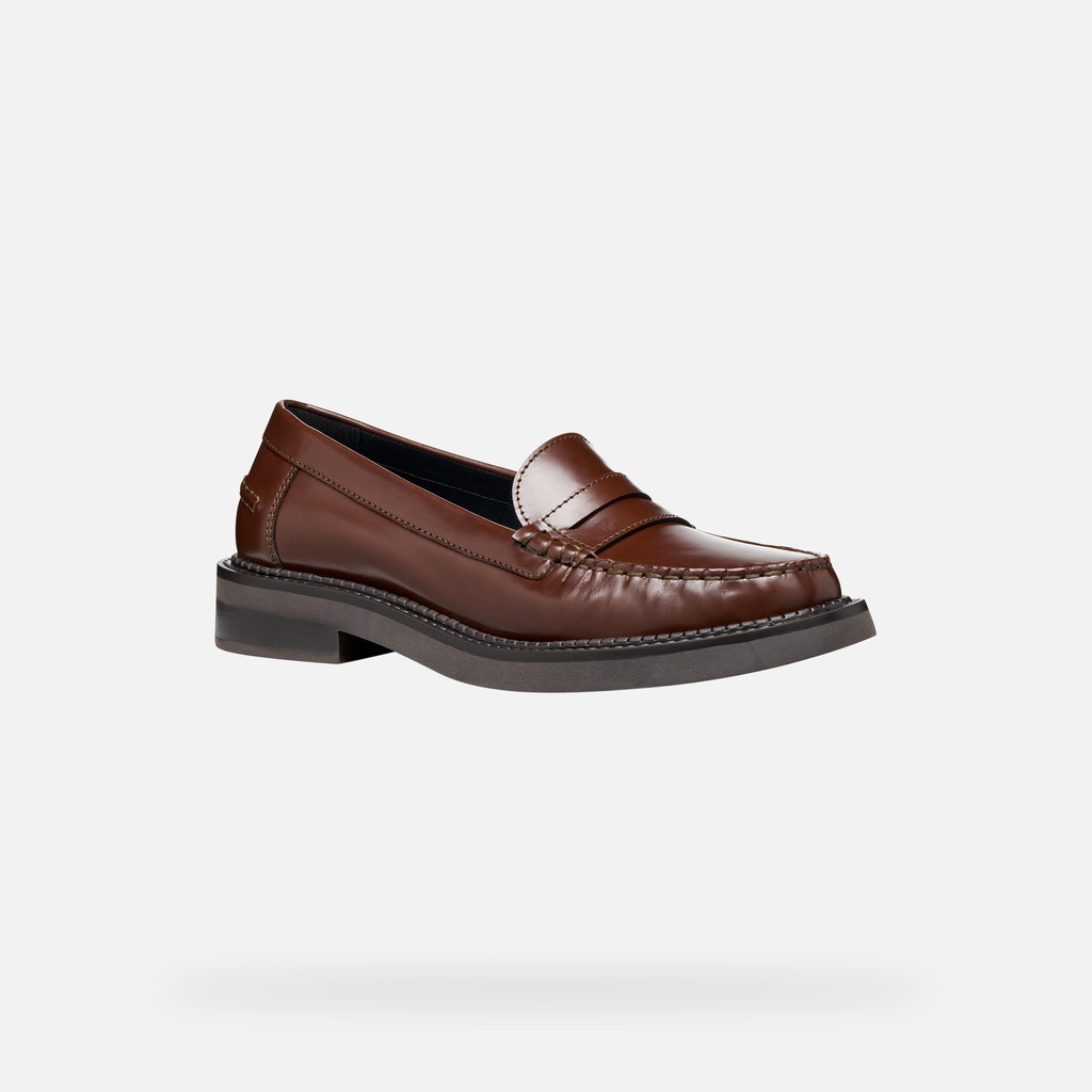 Leather loafers SERILDA WOMAN Chestnut - image number 2 | GEOX