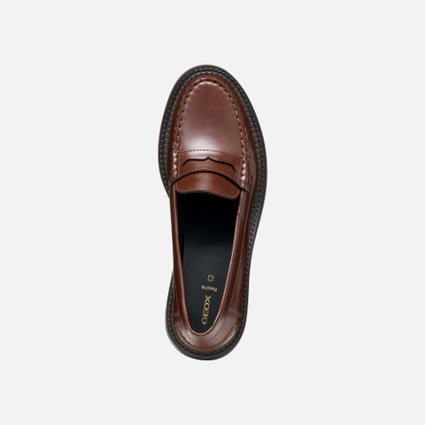 Leather loafers SERILDA WOMAN Chestnut - image number 5 | GEOX