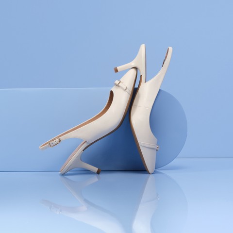 Slingbacks à talon moyen KLEOPY FEMME Blanc cassé - image number 1 | GEOX