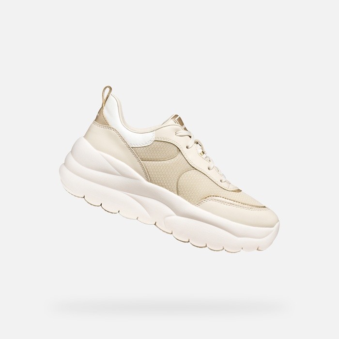 Sneakers &agrave; plateforme XTORS FEMME Blanc cass&eacute;/Or clair | GEOX