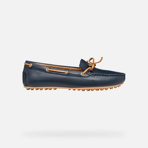 Leather loafers KALISTENA WOMAN Navy/Camel - image number 1 | GEOX