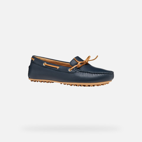 Leather loafers KALISTENA WOMAN Navy/Camel - image number 2 | GEOX