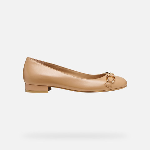 Leather ballerina flats VIRNILISA B WOMAN Beige - image number 1 | GEOX