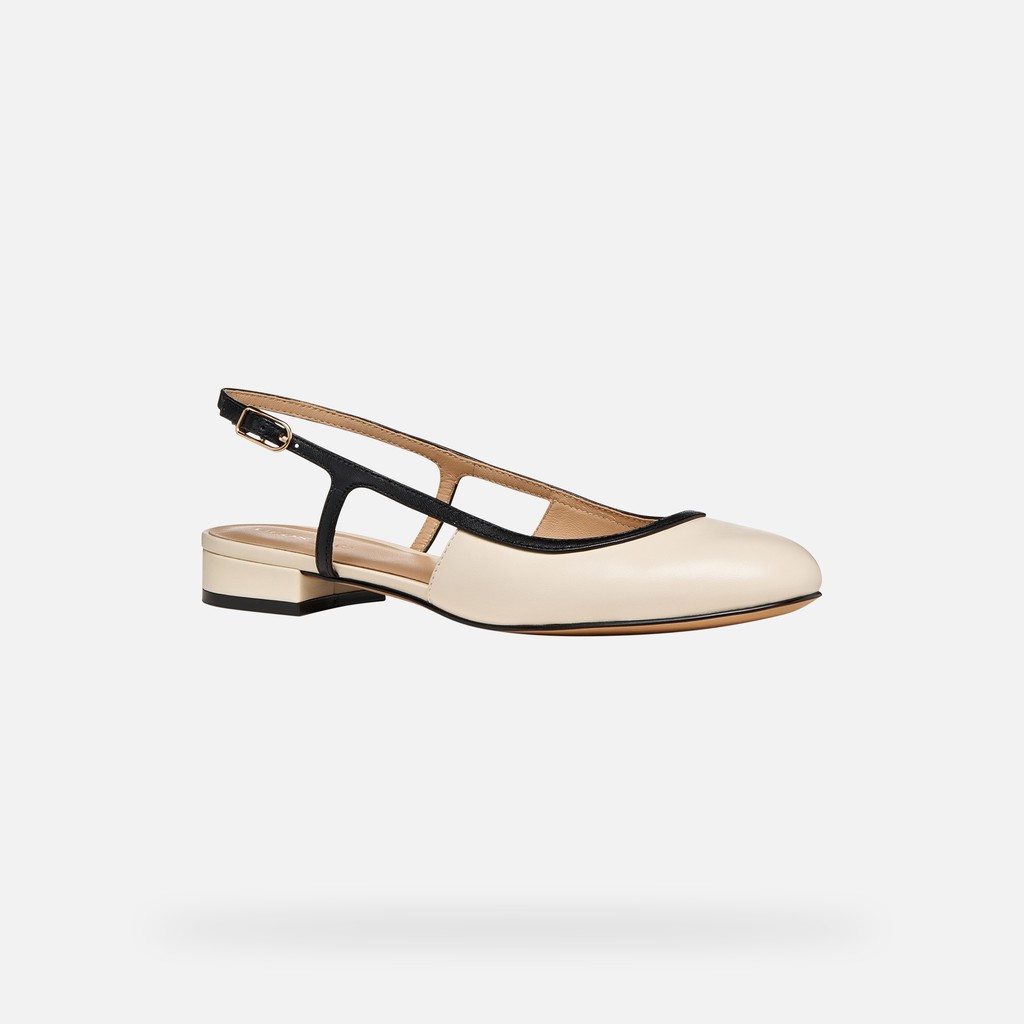 Slingbacks with low heels VIRNILISA B WOMAN Papyrus/Black - image number 2 | GEOX