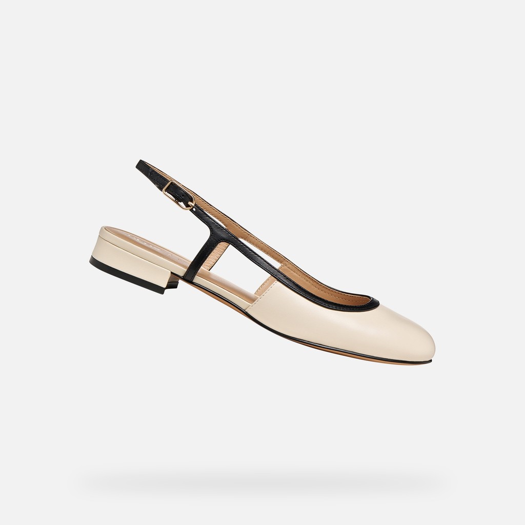 Slingbacks with low heels VIRNILISA B WOMAN Papyrus/Black - image number 0 | GEOX