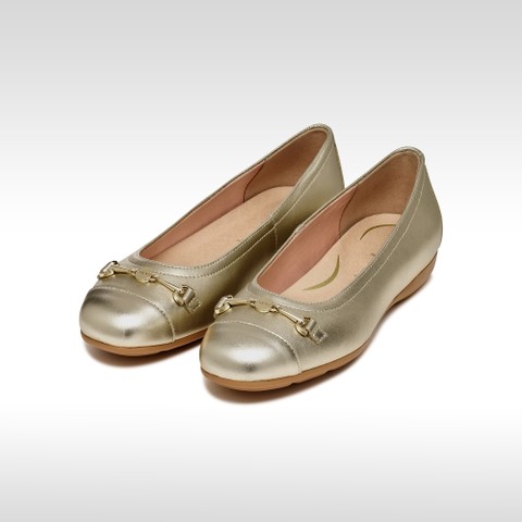 Leather ballerina flats ANNYTAH WOMAN Light Gold - image number 2 | GEOX