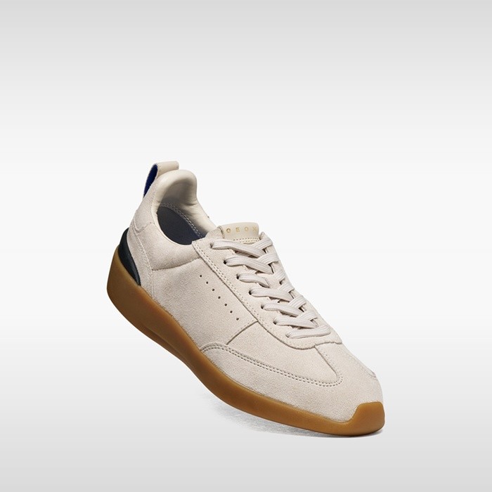 Baskets en cuir GXRN-02 FEMME Beige clair/Blanc cass&eacute; | GEOX