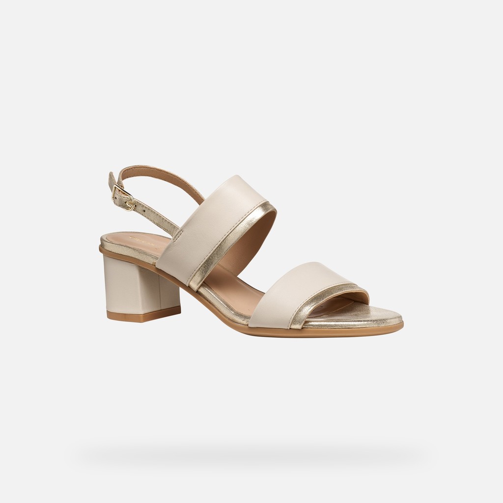 Medium-heeled sandals AURELY 50 WOMAN Papyrus/Light gold - image number 2 | GEOX