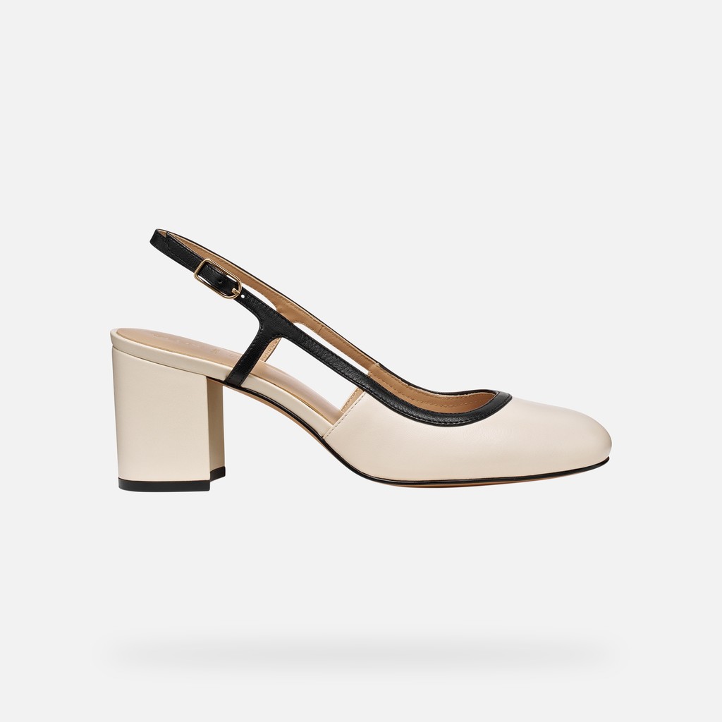 Slingbacks with medium-high heels VIRNILISA 65 WOMAN Papyrus/Black - image number 1 | GEOX