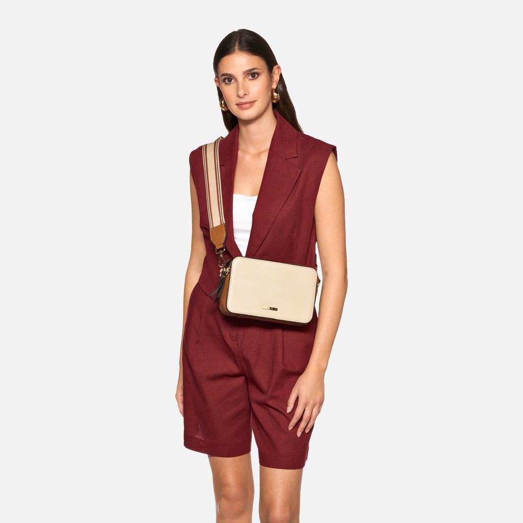 Umh&auml;ngetasche NORIZE BAG DAME Off-White/Cognac - image number 6 | GEOX