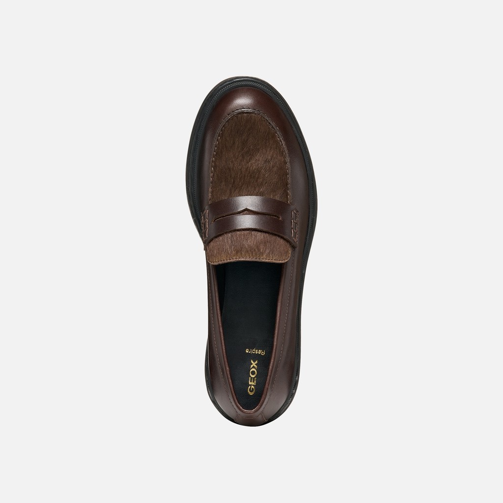 Leather loafers SWELEN WOMAN Brown - image number 6 | GEOX
