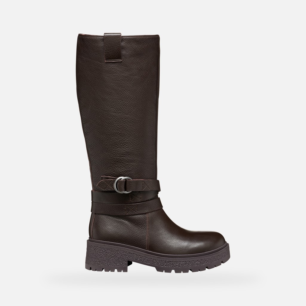Leather high boots EIVETTE WOMAN Chocolate - image number 2 | GEOX