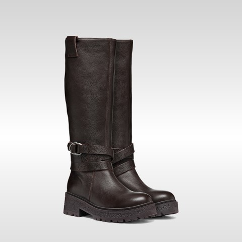 Leather high boots EIVETTE WOMAN Chocolate - image number 8 | GEOX