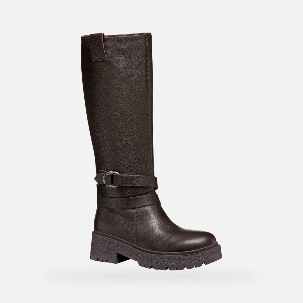 Leather high boots EIVETTE WOMAN Chocolate - image number 3 | GEOX
