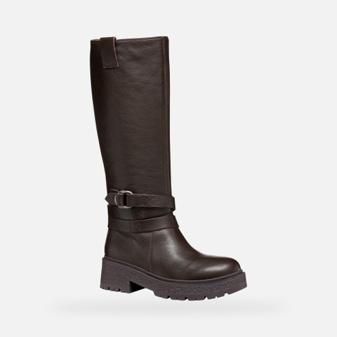 Leather high boots EIVETTE WOMAN Chocolate - image number 3 | GEOX