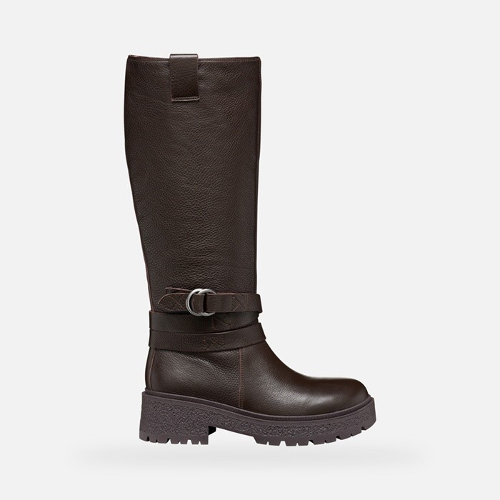Leather high boots EIVETTE WOMAN Chocolate | GEOX