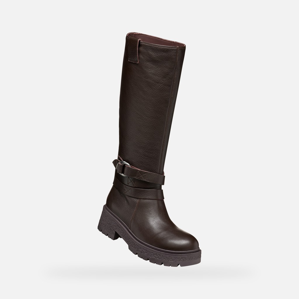 Leather high boots EIVETTE WOMAN Chocolate - image number 5 | GEOX
