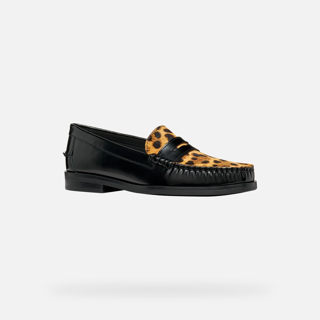 Leather loafers NOEMEN WOMAN Black/Cognac - image number 2 | GEOX