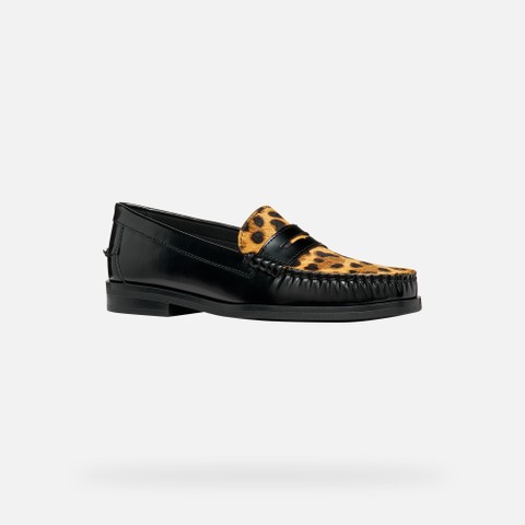 Leather loafers NOEMEN WOMAN Black/Cognac - image number 2 | GEOX