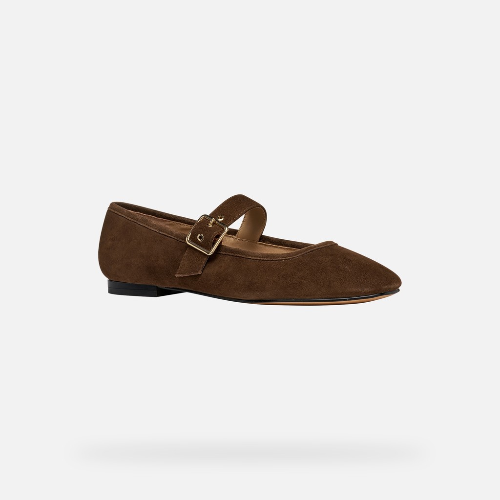 Leather ballet flats with strap AZLEA WOMAN Dark Brown - image number 2 | GEOX