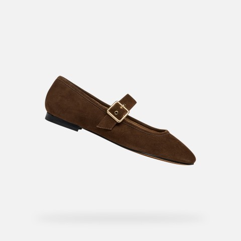 Leather ballet flats with strap AZLEA WOMAN Dark Brown | GEOX