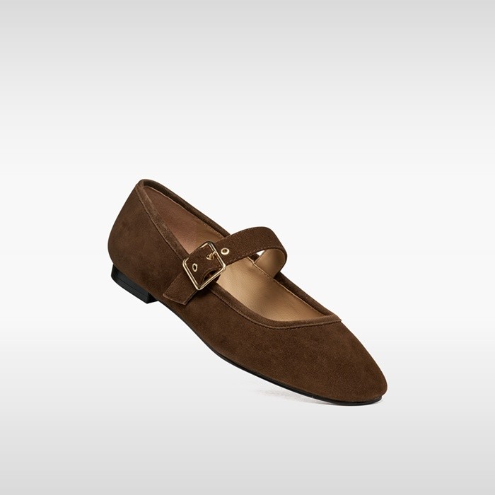 Leather ballet flats with strap AZLEA WOMAN Dark Brown | GEOX