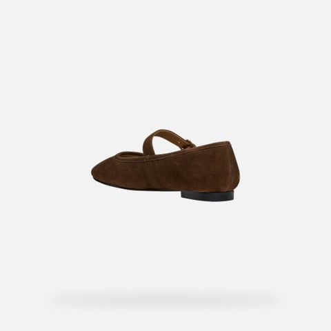 Leather ballet flats with strap AZLEA WOMAN Dark Brown - image number 3 | GEOX