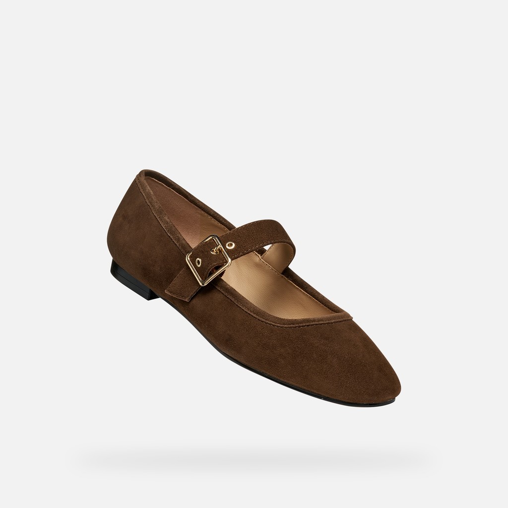 Leather ballet flats with strap AZLEA WOMAN Dark Brown - image number 4 | GEOX