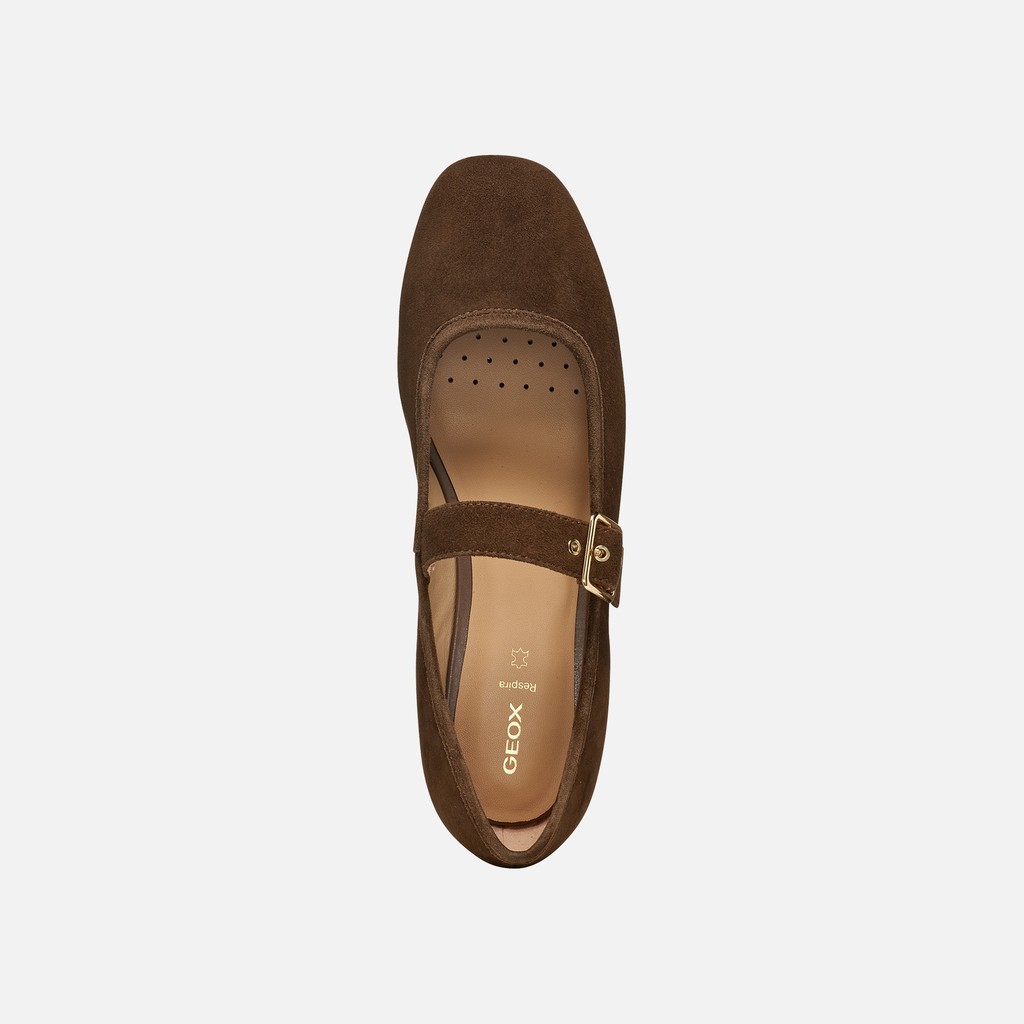 Leather ballet flats with strap AZLEA WOMAN Dark Brown - image number 5 | GEOX