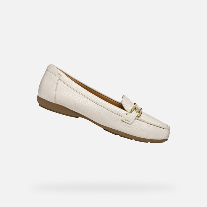 Mocassins en cuir ANNYTAH MOC FEMME Blanc cassé | GEOX