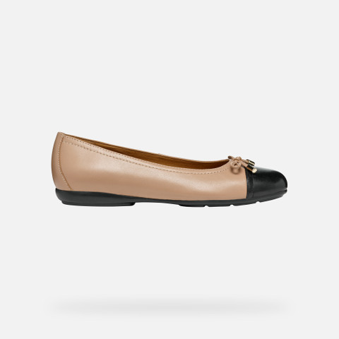 leather ballerina flats ANNYTAH WOMAN Beige/Black - image number 1 | GEOX