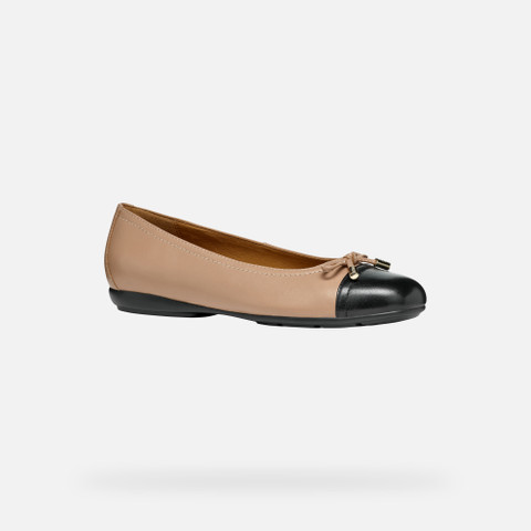 leather ballerina flats ANNYTAH WOMAN Beige/Black - image number 2 | GEOX