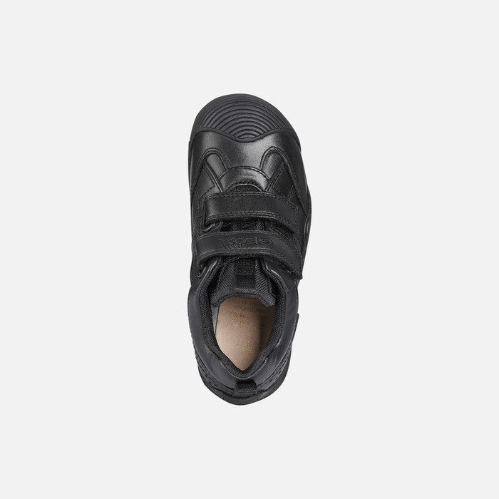 GEOX N.SAVAGE B B Boys Leather Touch Fasten Slip Resistant School Shoes Black 