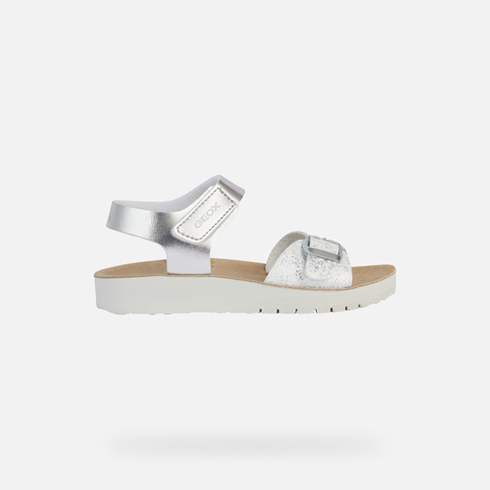 Open sandals SANDAL COSTAREI GIRL Silver/White | GEOX