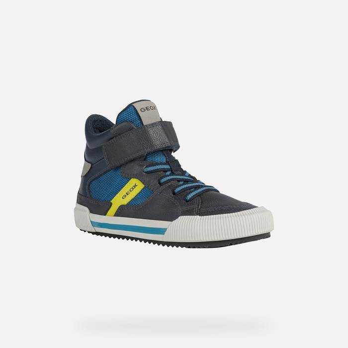 Dingy Gate bubble Geox® ALONISSO Junior Boy: Navy blue and Lime Sneakers | Geox®
