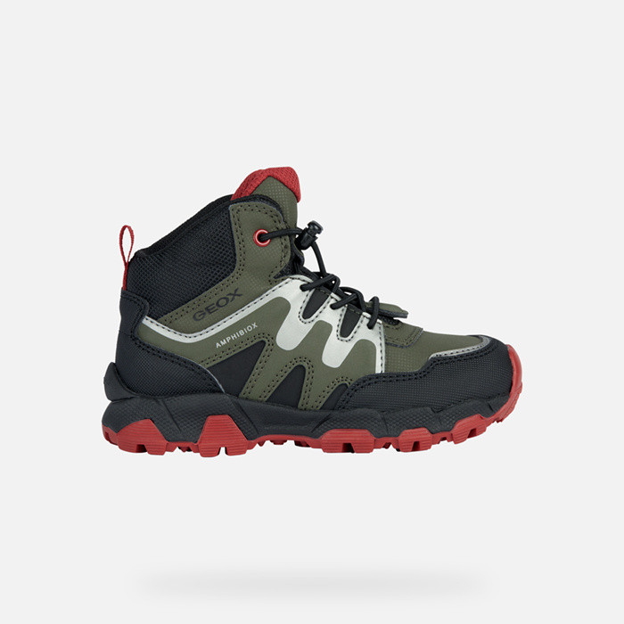 Chaussures imperméables MAGNETAR ABX JUNIOR Vert militaire/Rouge | GEOX