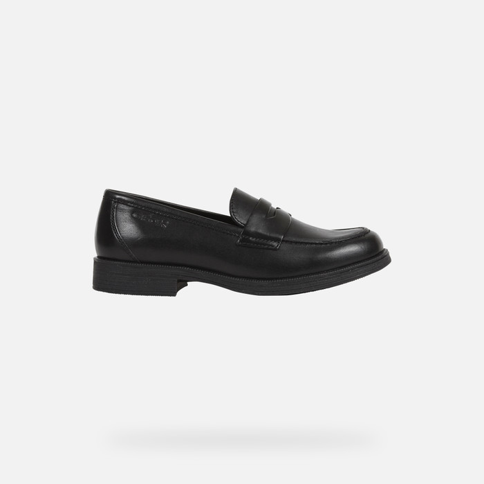 Geox J Agata A Black Patent Junior Loafers Shoes 