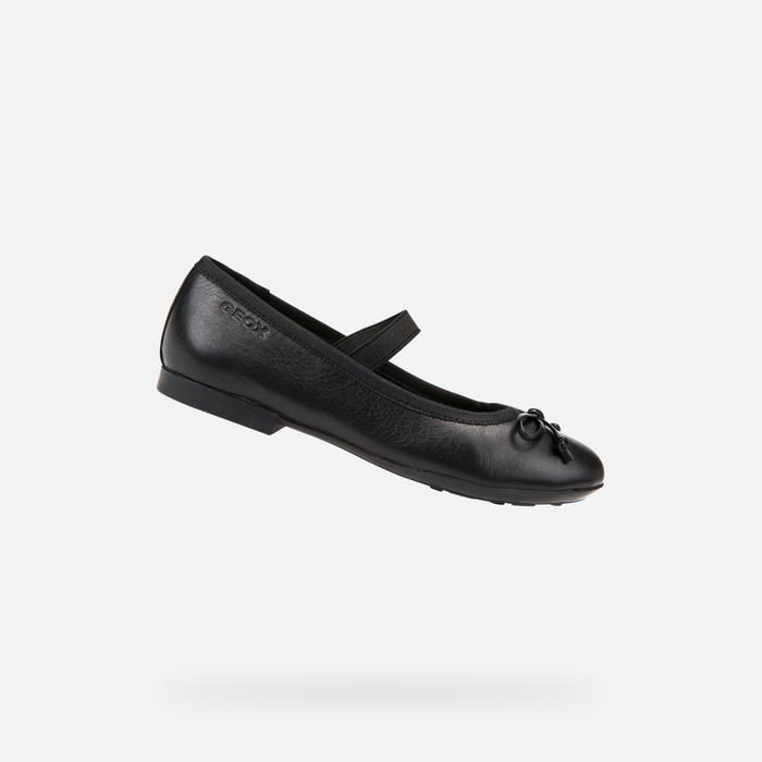 hostilidad Fobia crema Geox® PLIE': Girl's Black Leather Ballerina Flats | Geox®