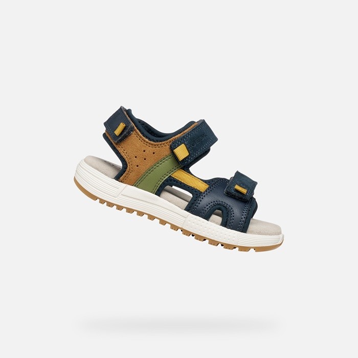 Sandals with straps SANDAL ALBEN BOY Navy/Ochre Yellow | GEOX