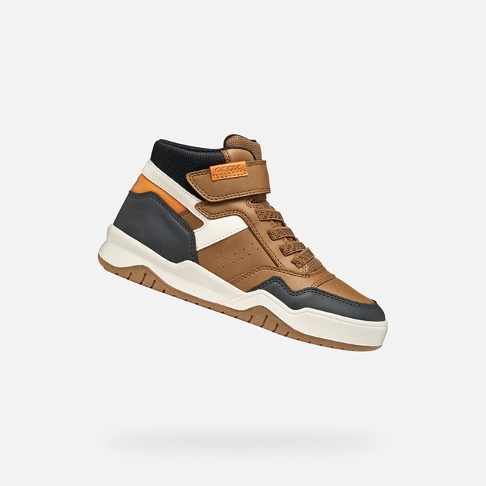 Chaussures &agrave; scratch PERTH GAR&Ccedil;ON Marron clair | GEOX