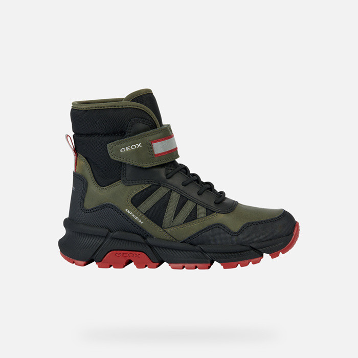 Chaussures imperméables FLEXYPER PLUS ABX GARÇON Vert militaire/Rouge | GEOX